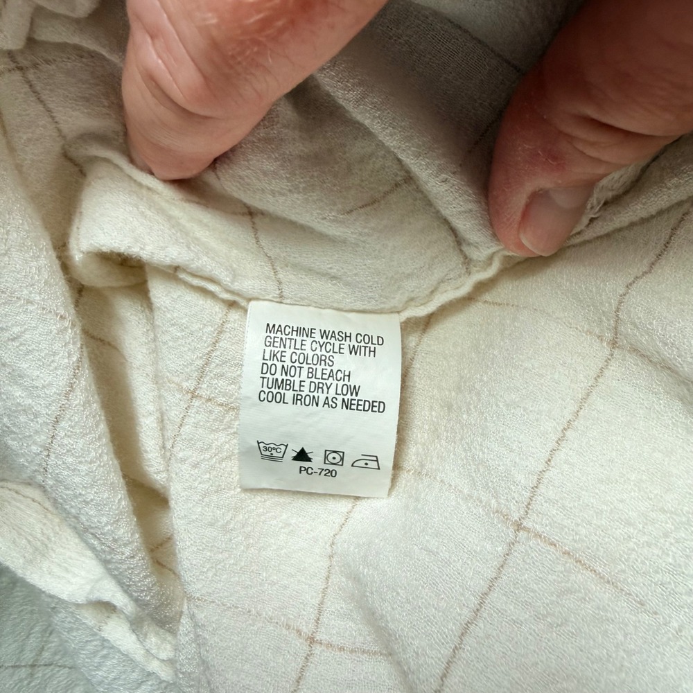 Arrow Mens Short Sleeve Button Down Shirt‎ Cream Bamboo Cotton Windowpane Medium - Picture 8 of 9